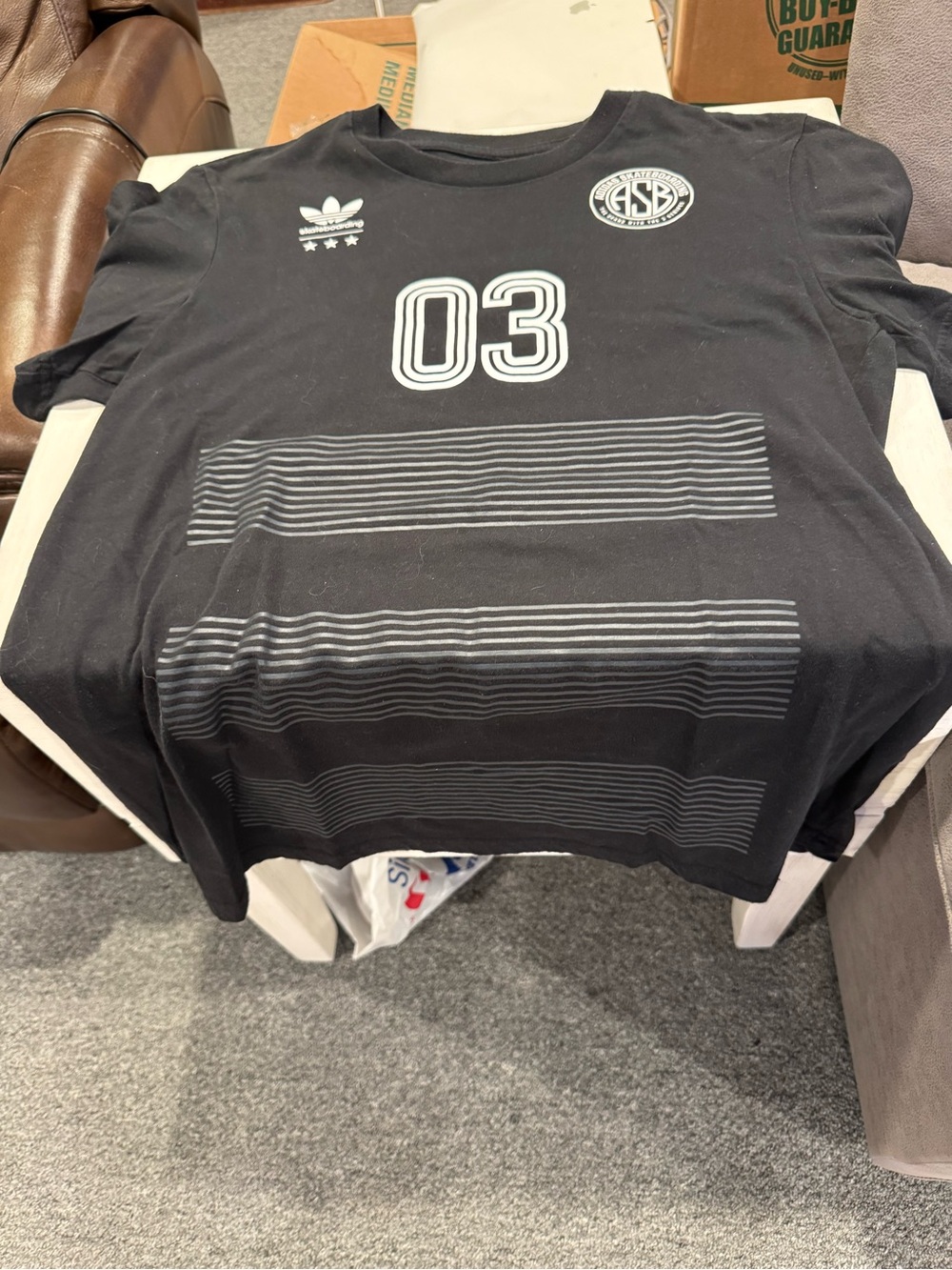 adidas Black Short Sleeve Tee with '03' Graphic and Stripe Accents